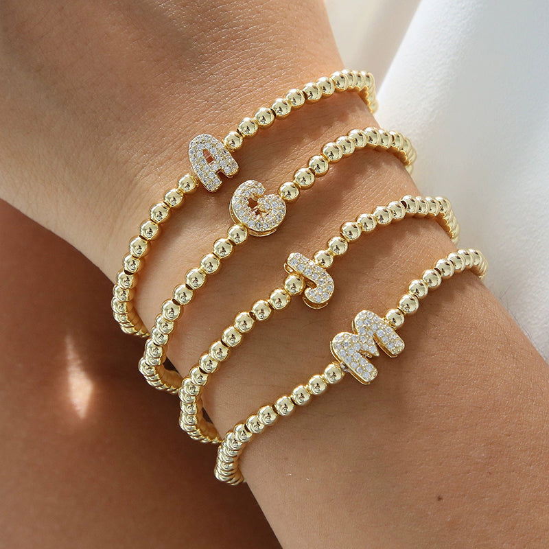 18K Plated Copper Beads Bubble Initial Letter Bracelet