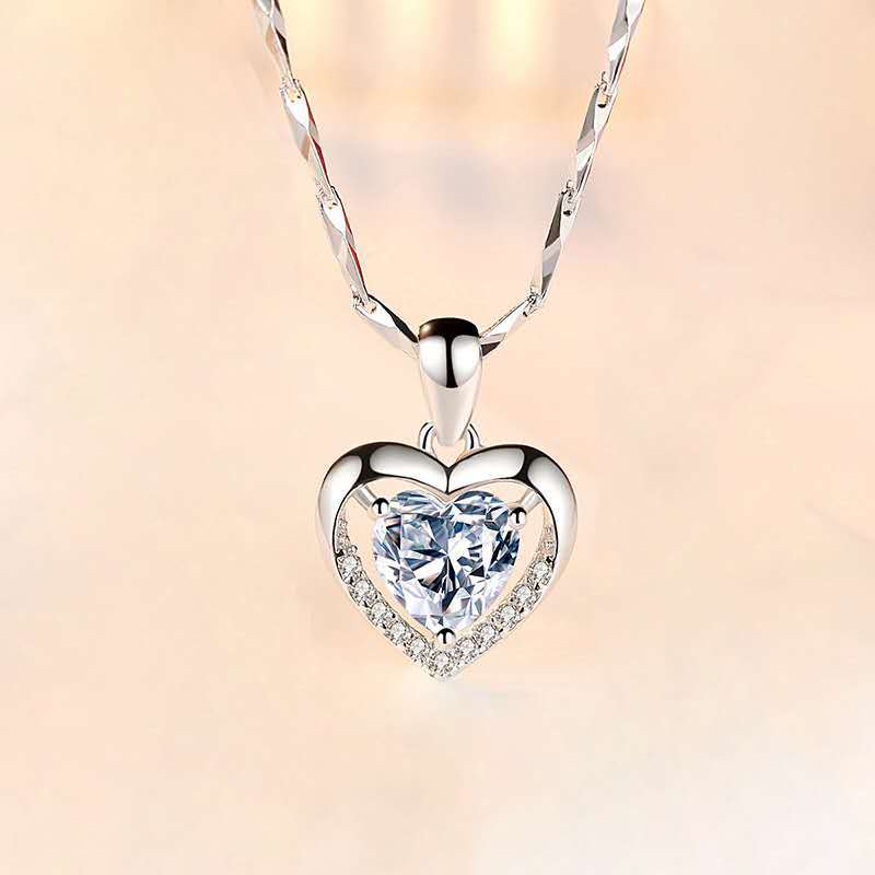 S925 Sterling Silver Zircon Eternal Heart Necklace