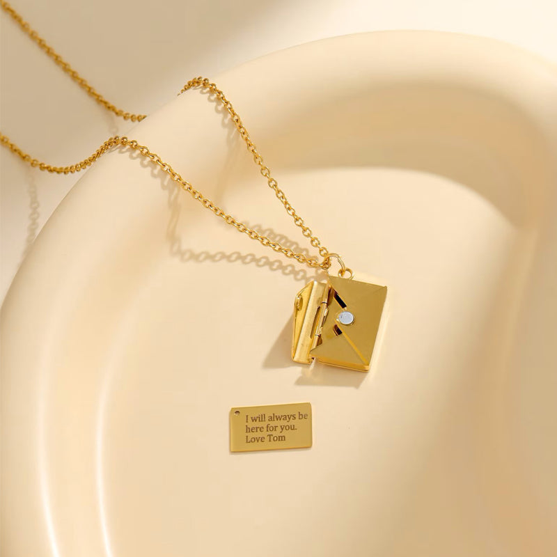 Personalized Secret Message Love Letter Envelope Necklace for Girlfriend, Wife, Mom