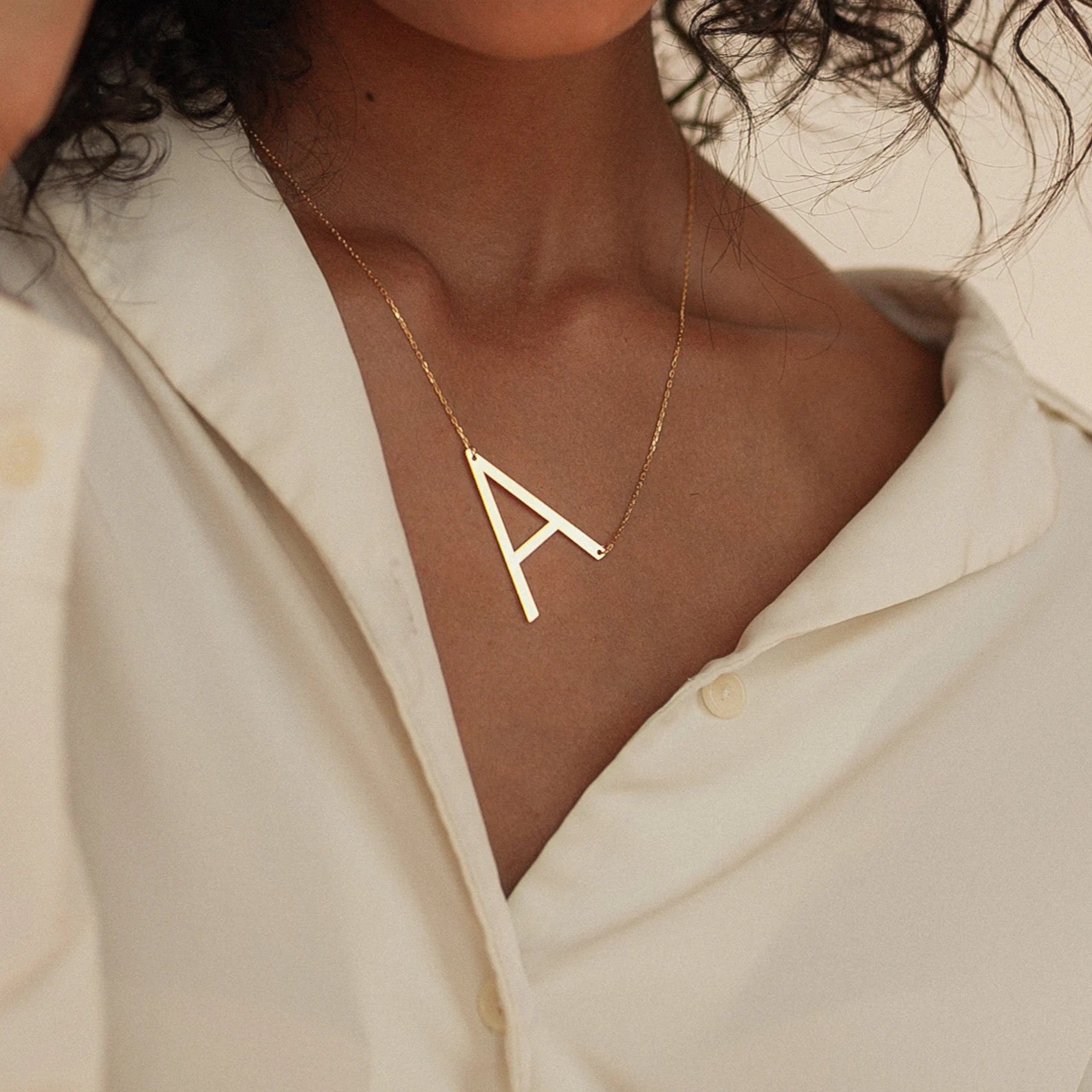 18K Plated Stainless Steel Big Initial Letter Necklace