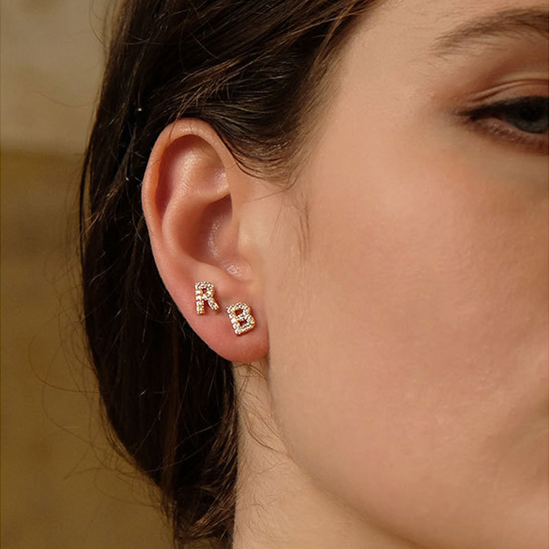 S925 Sterling Silver Initial Letter Stud Earring