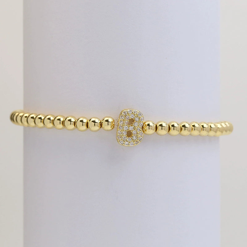 18K Plated Copper Beads Bubble Initial Letter Bracelet
