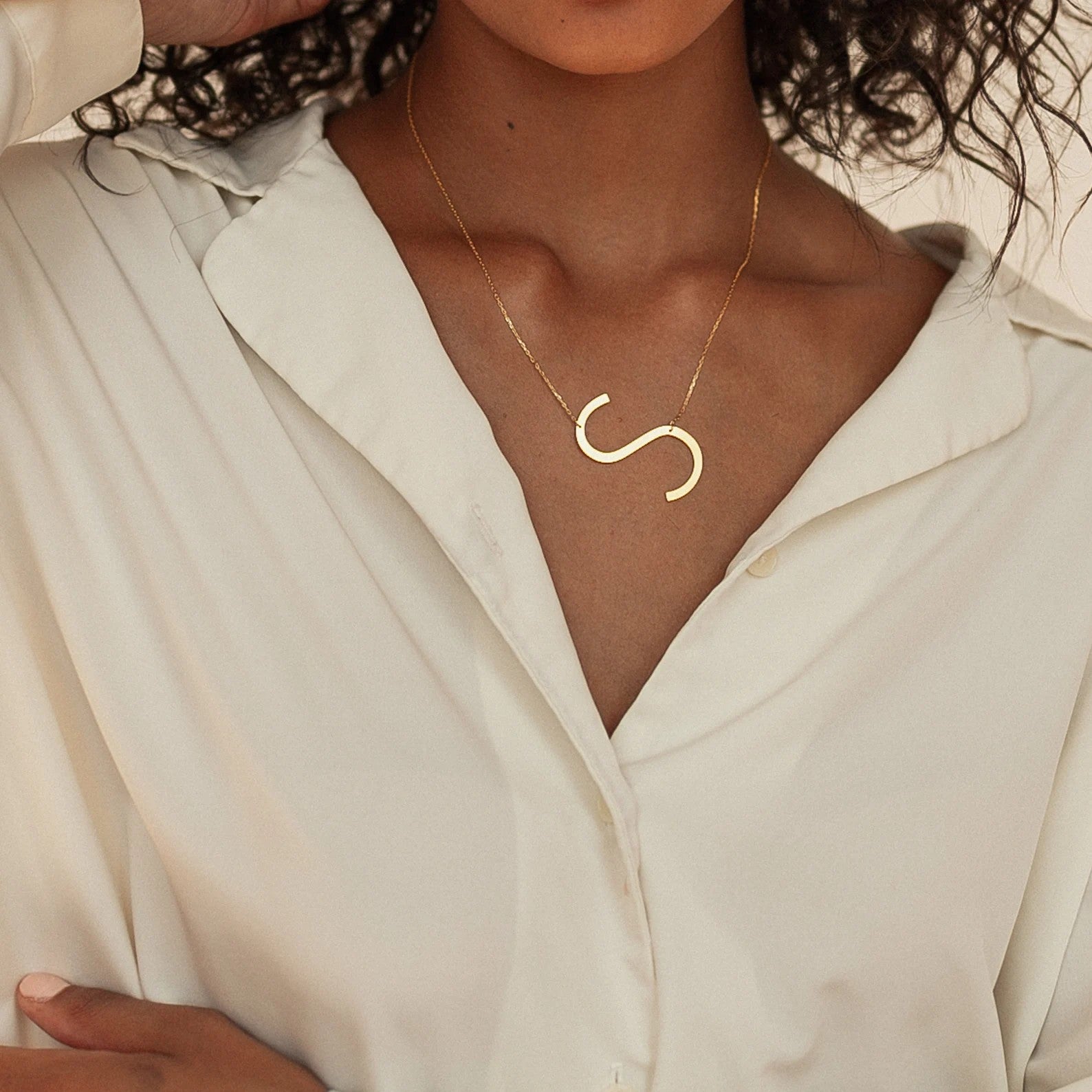 18K Plated Stainless Steel Big Initial Letter Necklace