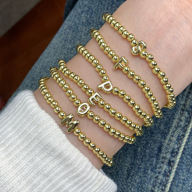 Custom 18K Plated Beads Letter Bracelet