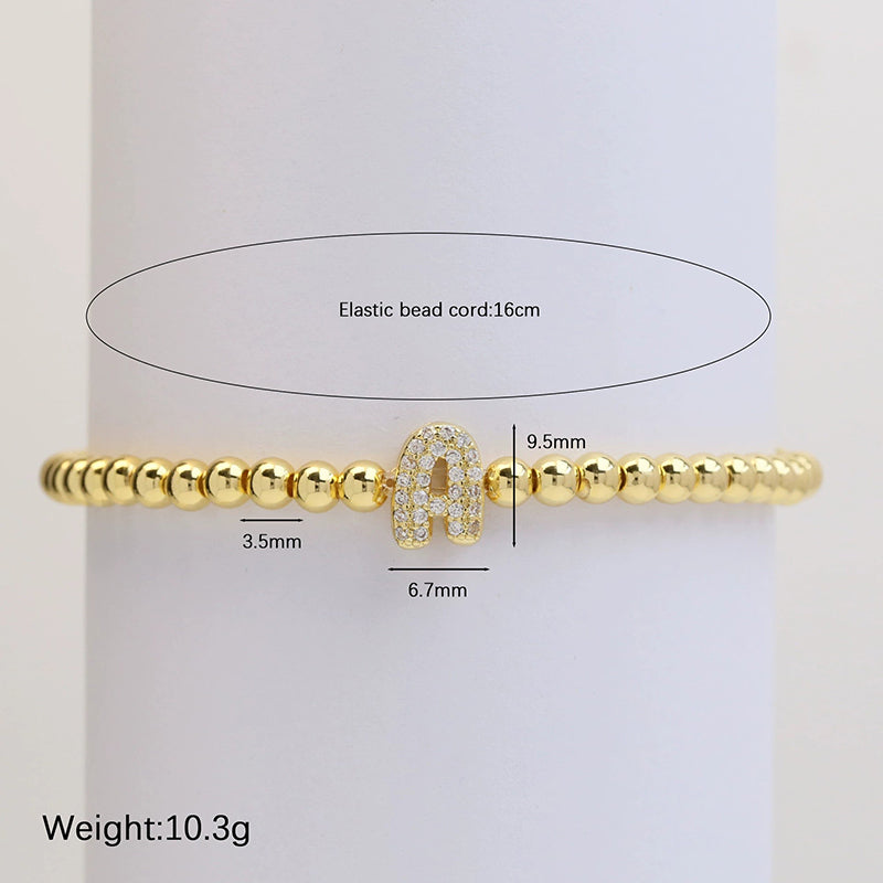 18K Plated Copper Beads Bubble Initial Letter Bracelet