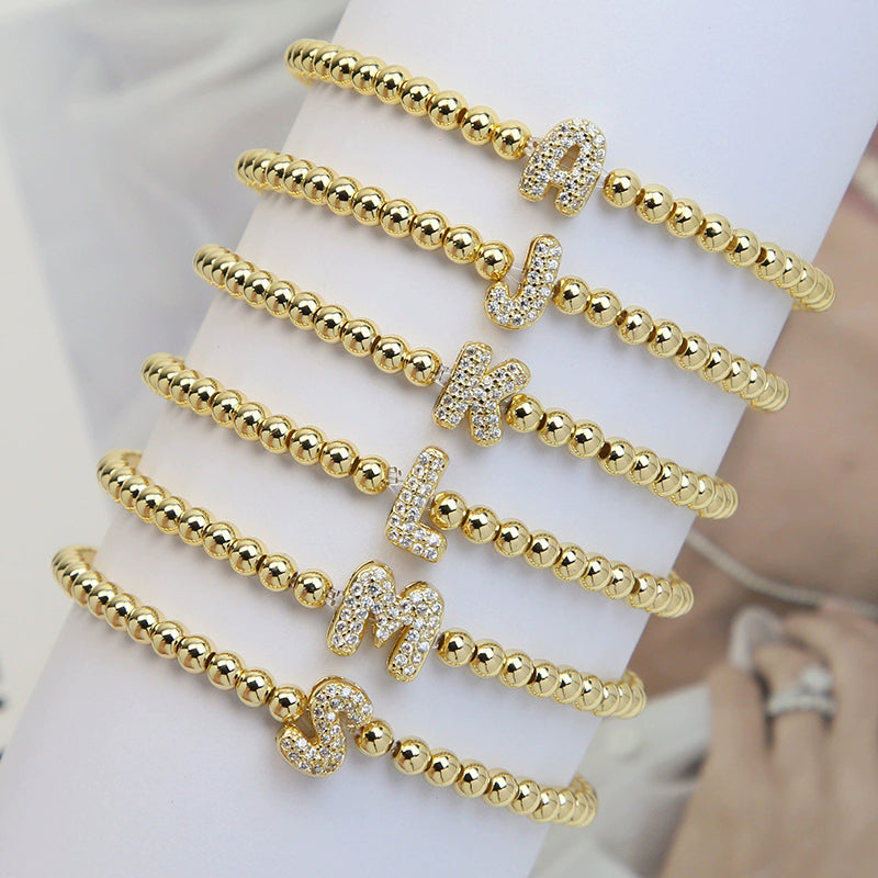 18K Plated Copper Beads Bubble Initial Letter Bracelet