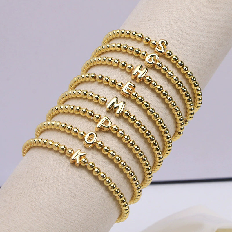Custom 18K Plated Beads Letter Bracelet