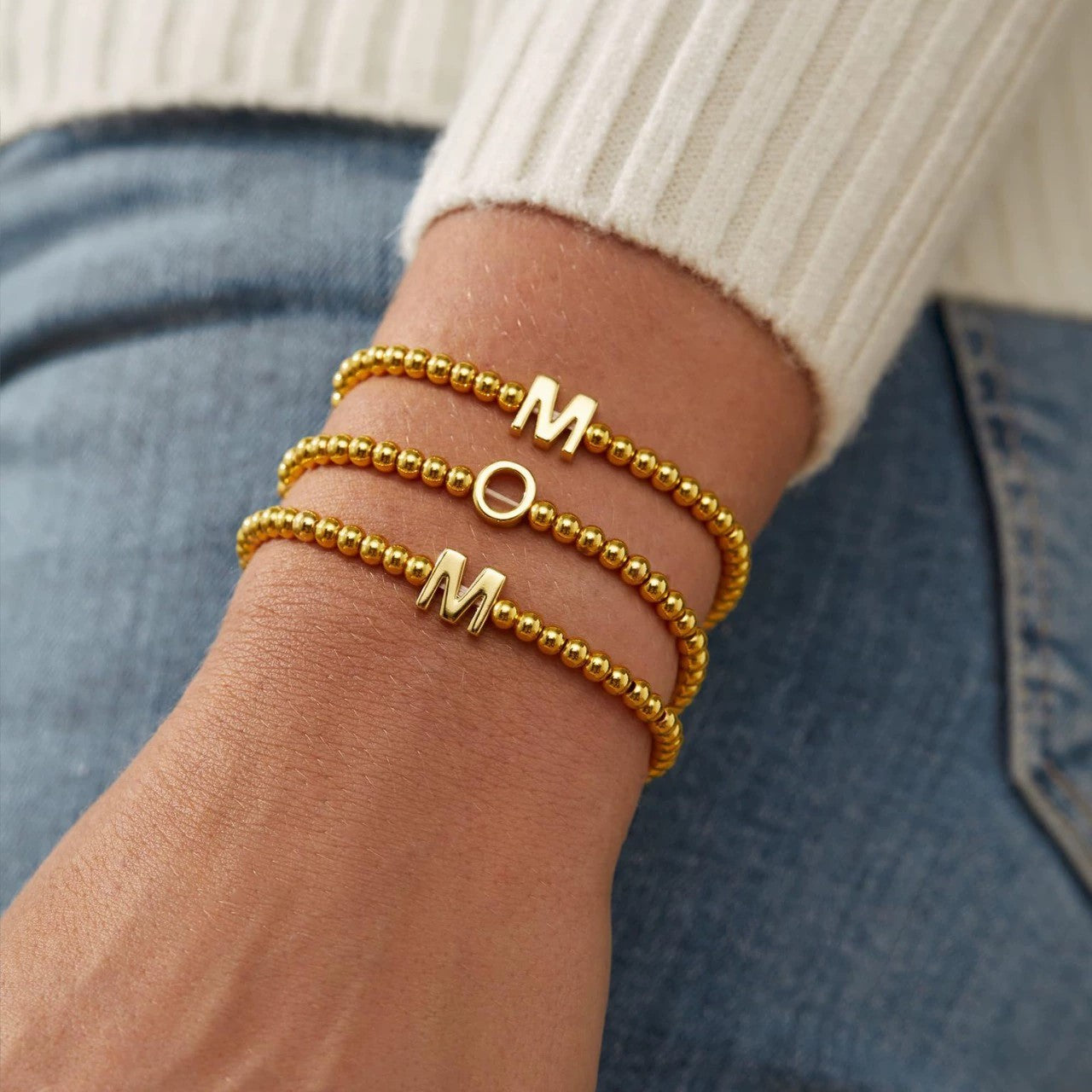 Custom 18K Plated Beads Letter Bracelet