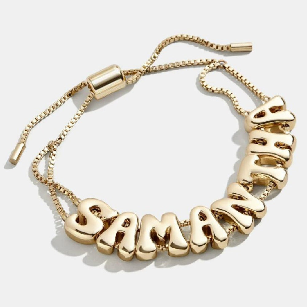 18K Brass Personalized Bubble Letter Name Bracelet