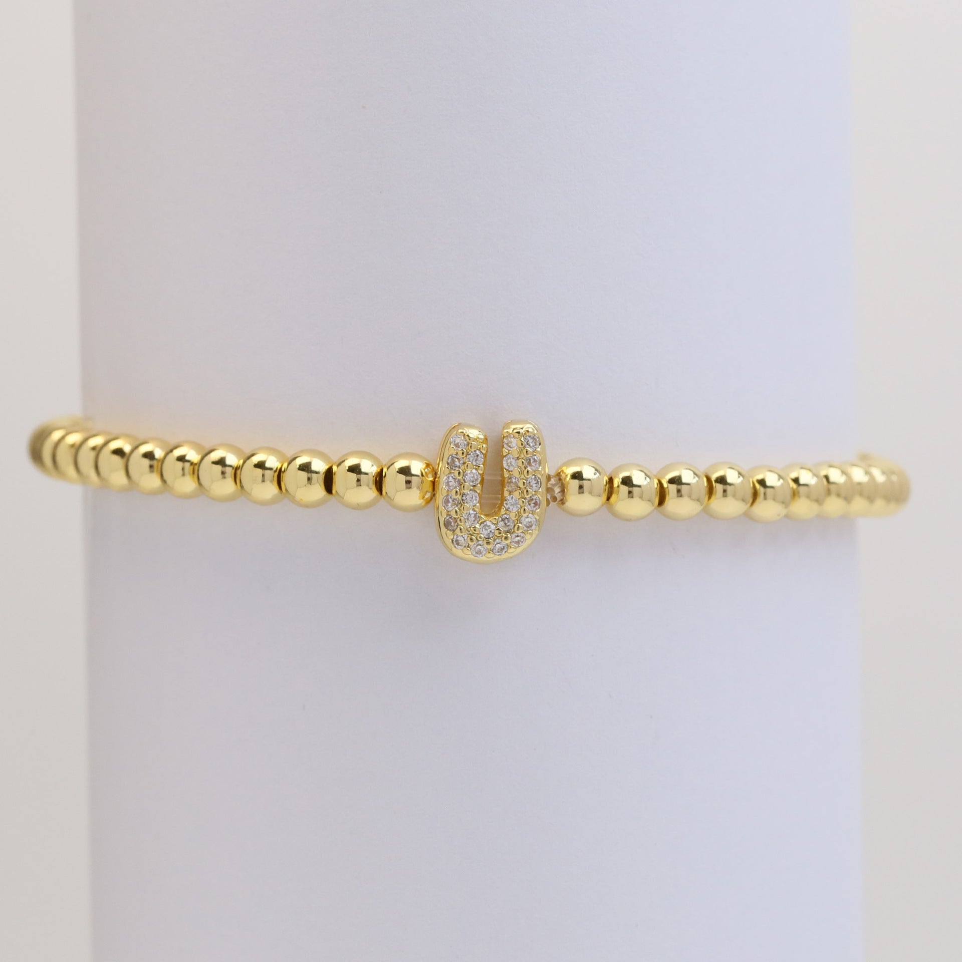 18K Plated Copper Beads Bubble Initial Letter Bracelet