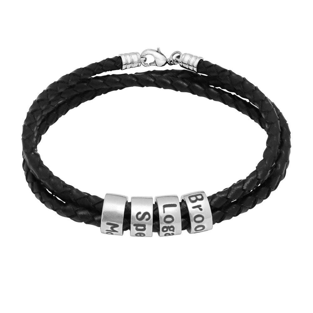 Personalized Mens Woven Leather Bracelet, Christmas Father's Day Gift for Dad Boyfriend Husband