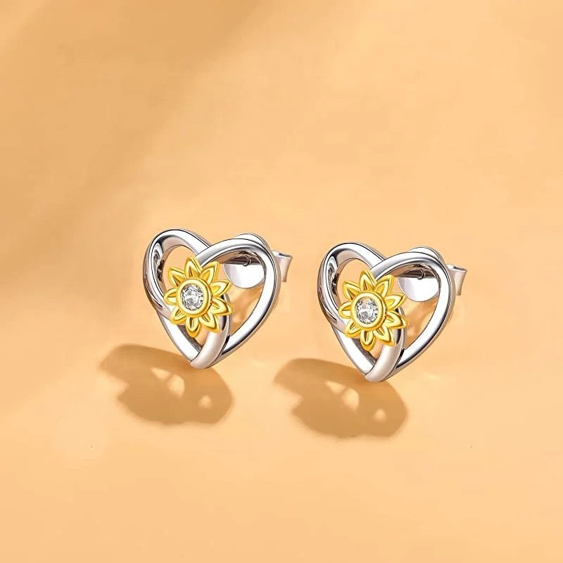 (Non-personalized) Sunflower Heart Stud Earring