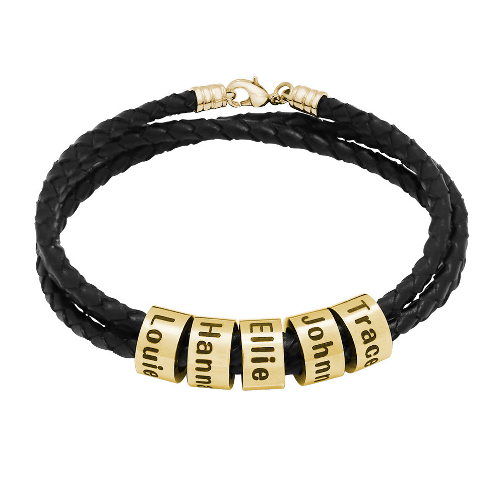 Personalized Mens Woven Leather Bracelet, Christmas Father's Day Gift for Dad Boyfriend Husband