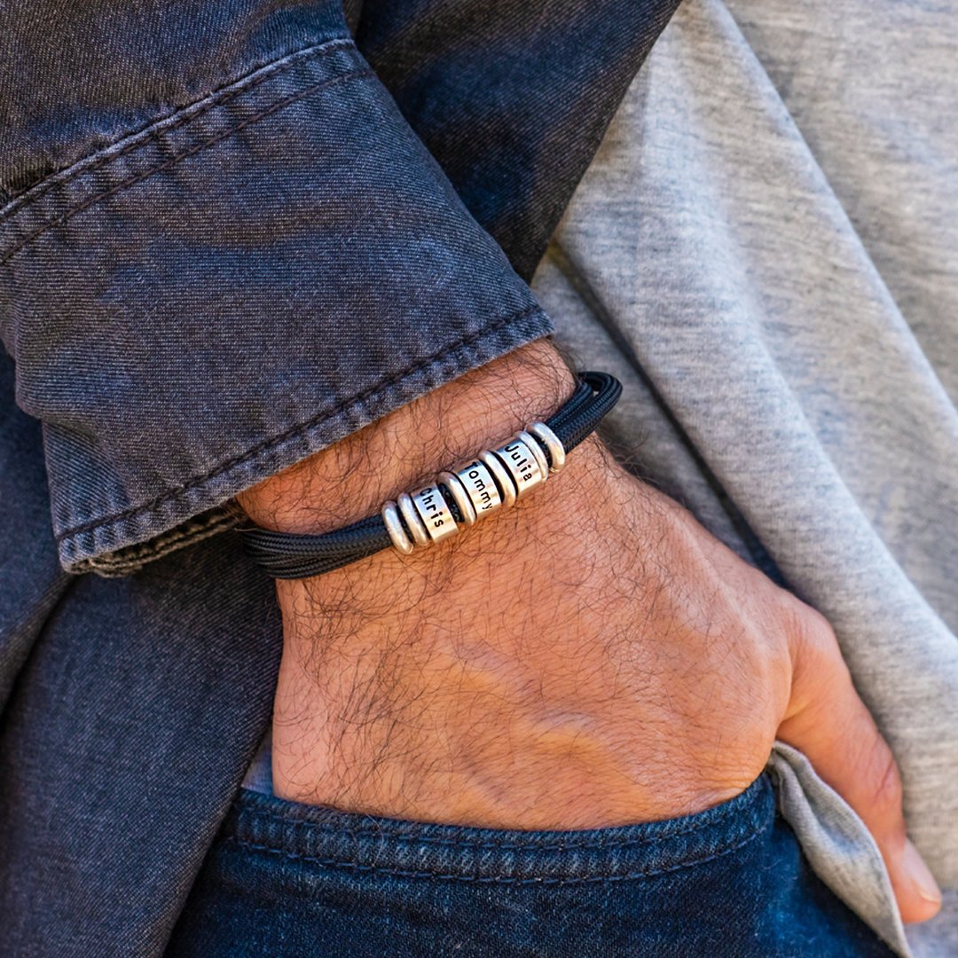 Custom Black Obsidian Family Name Dad Bracelet