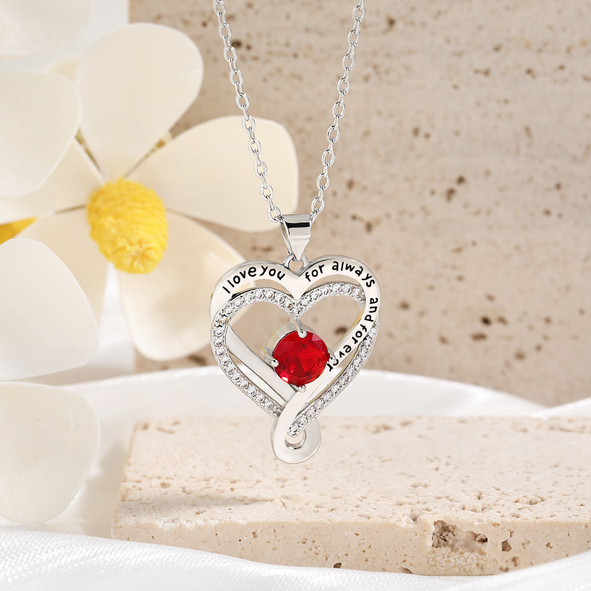 925 Sterling Silver Custom Heart Necklace with Birthstone