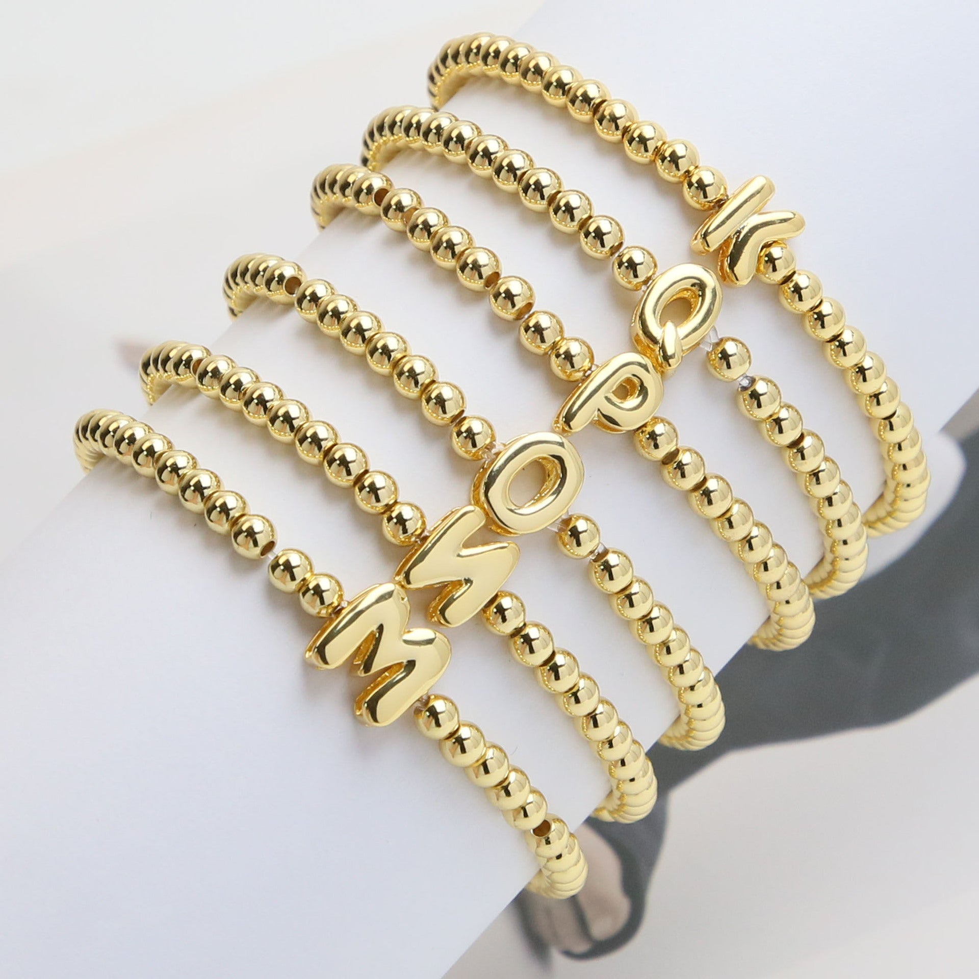 Custom 18K Plated Beads Letter Bracelet