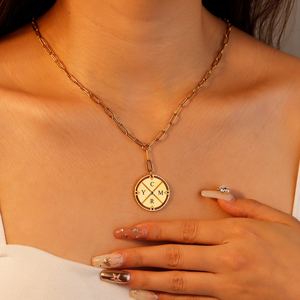 Custom Letter Compass Necklace for Couples Women Men