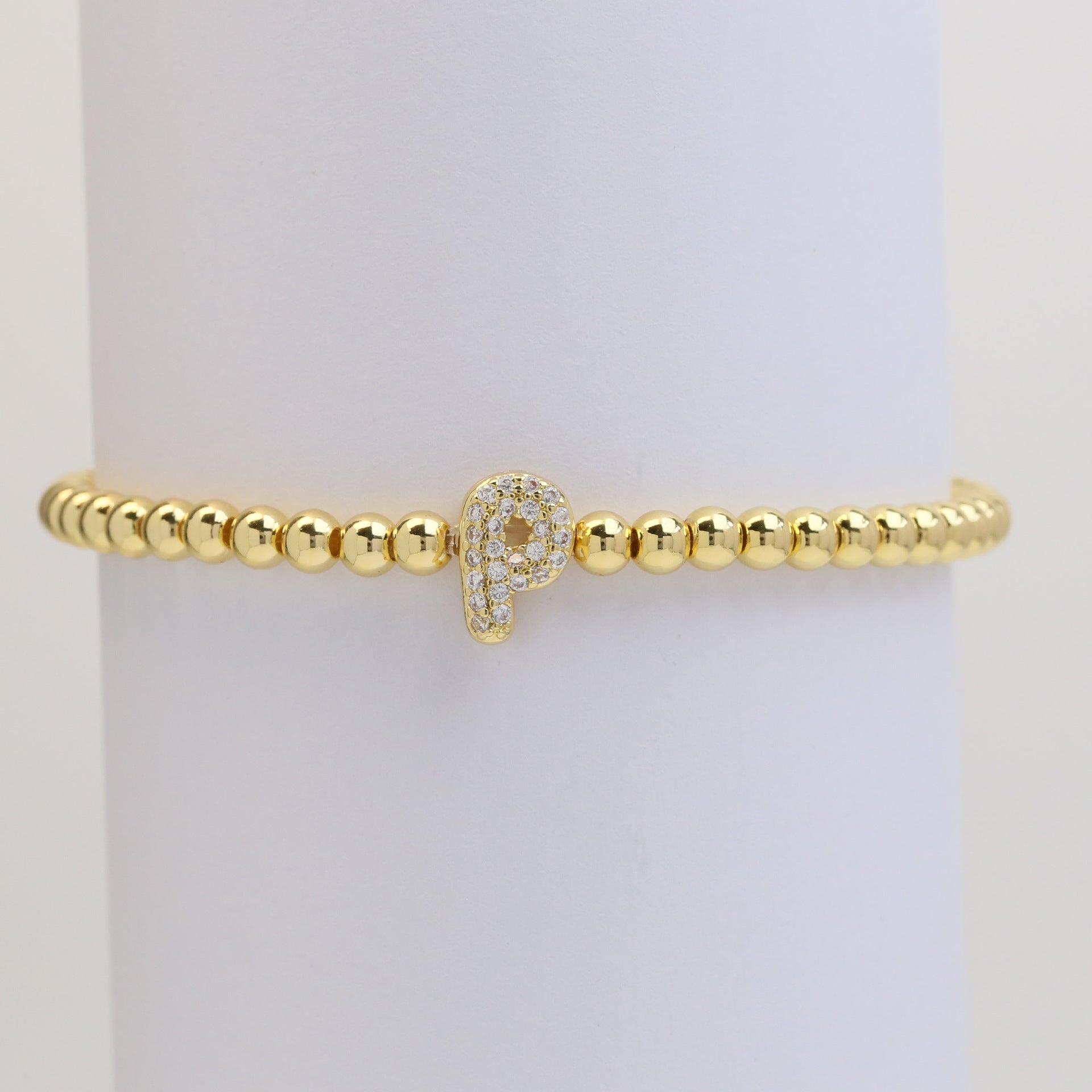 18K Plated Copper Beads Bubble Initial Letter Bracelet