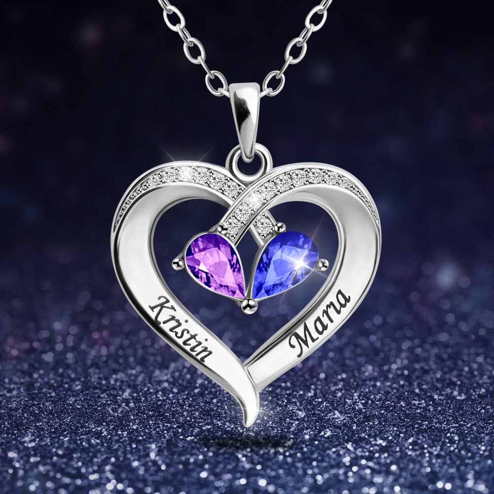 Personalized Birthstone Heart Necklace, Gift for Girlfriend Wife Mom Friends