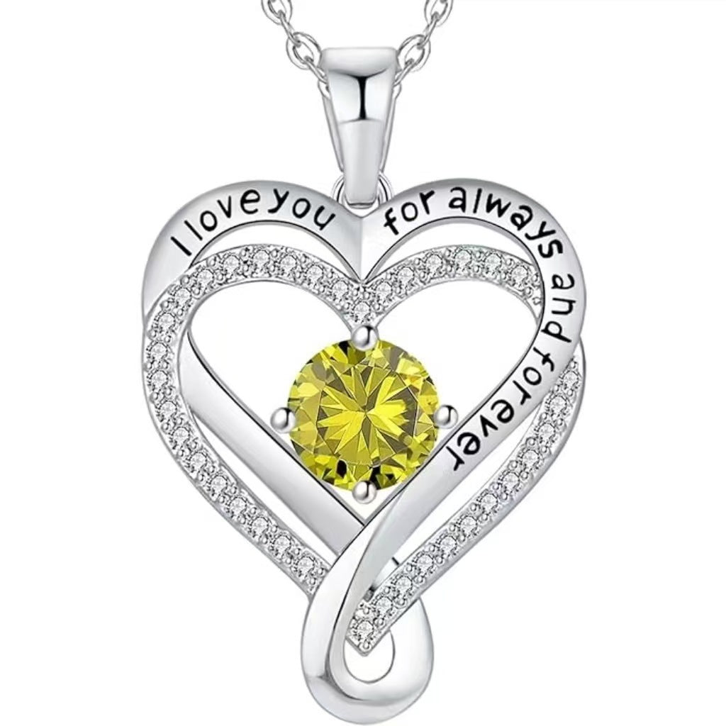 925 Sterling Silver Custom Heart Necklace with Birthstone