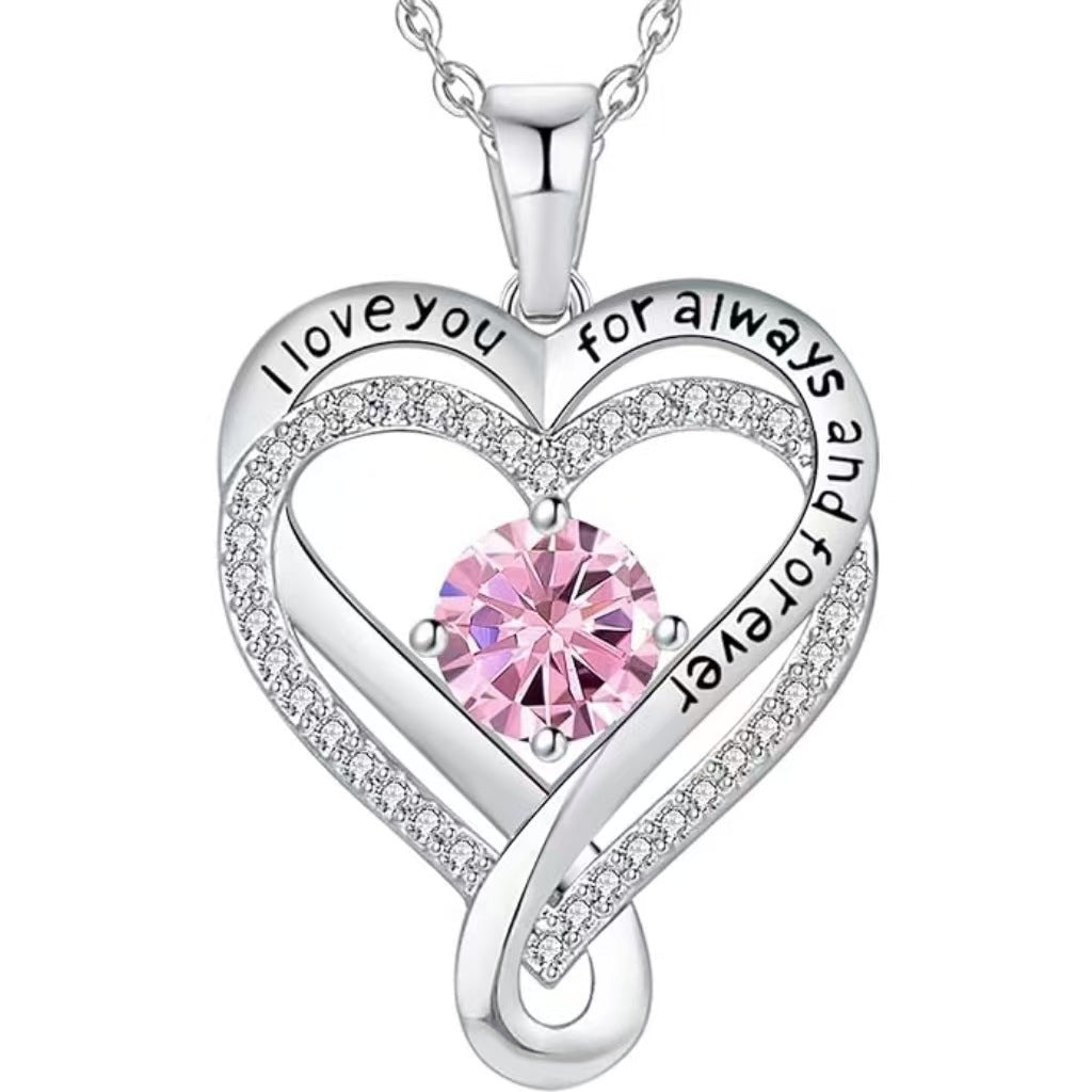 925 Sterling Silver Custom Heart Necklace with Birthstone