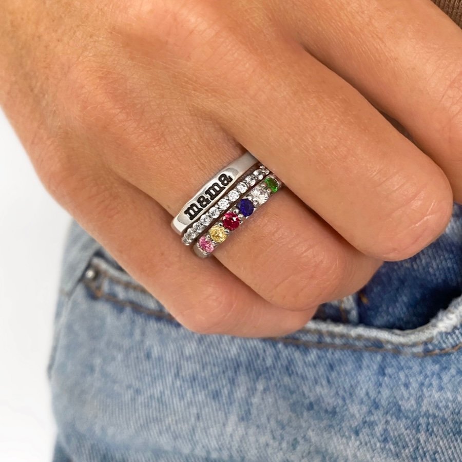 Custom Name Birthstone Rings 3pcs/set