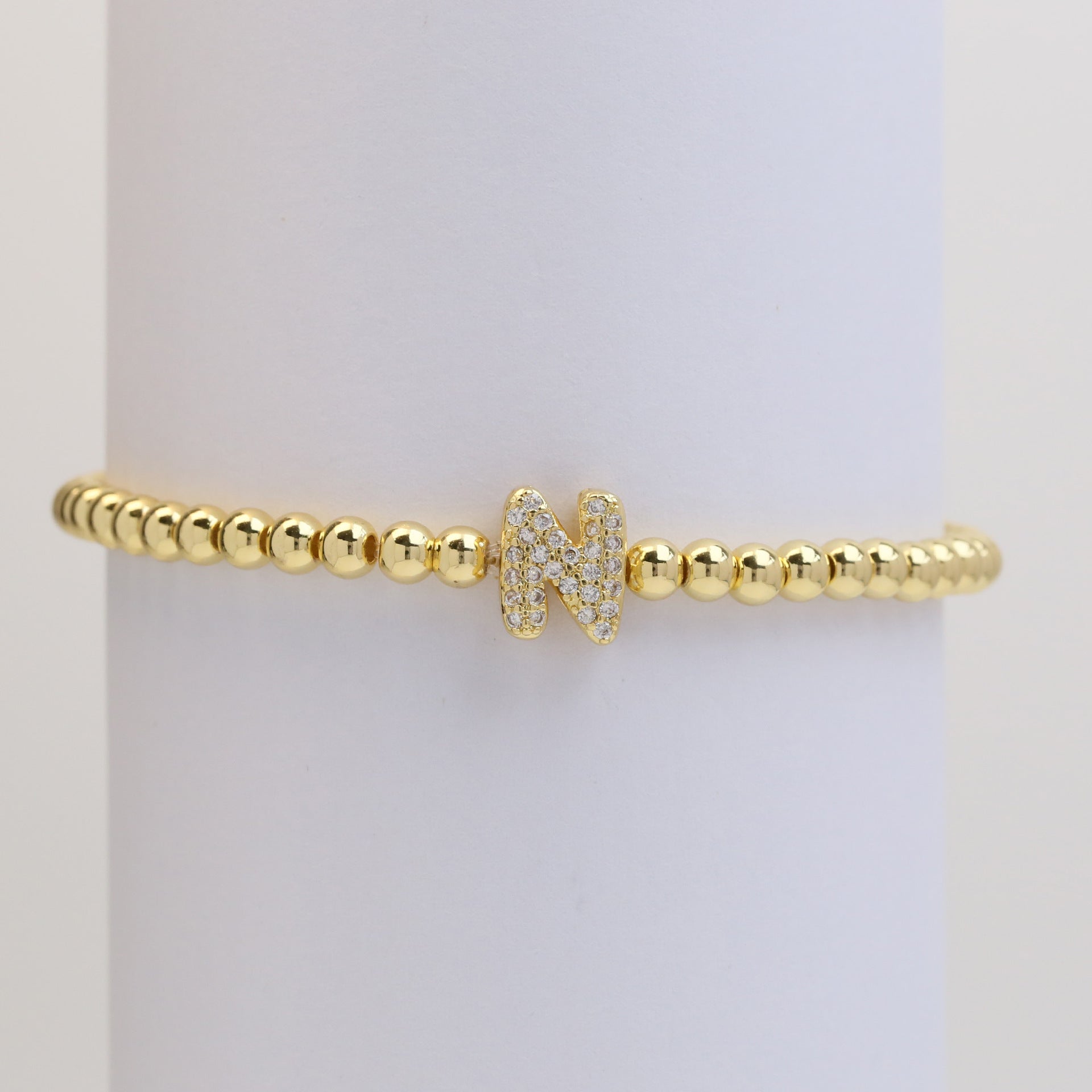 18K Plated Copper Beads Bubble Initial Letter Bracelet