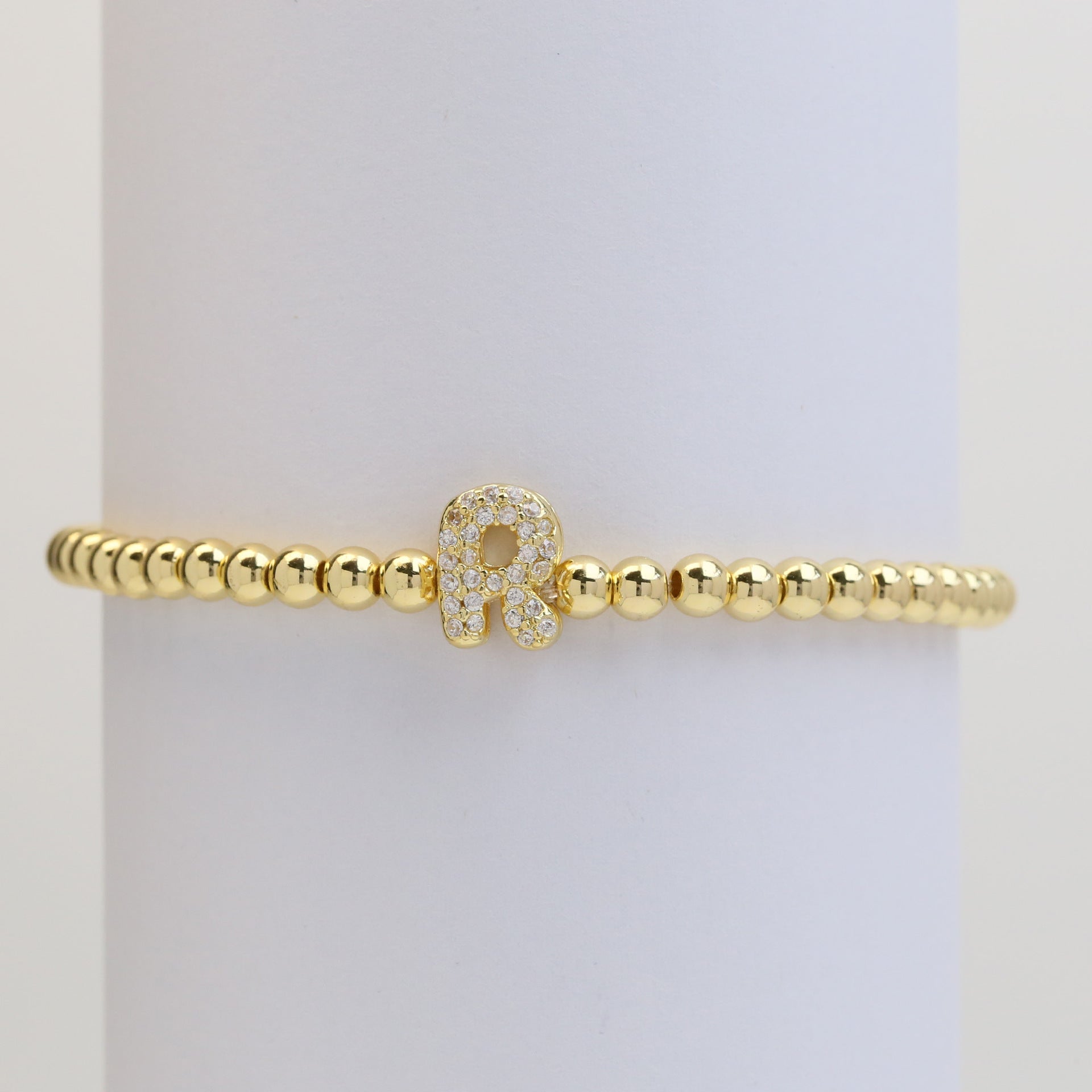 18K Plated Copper Beads Bubble Initial Letter Bracelet