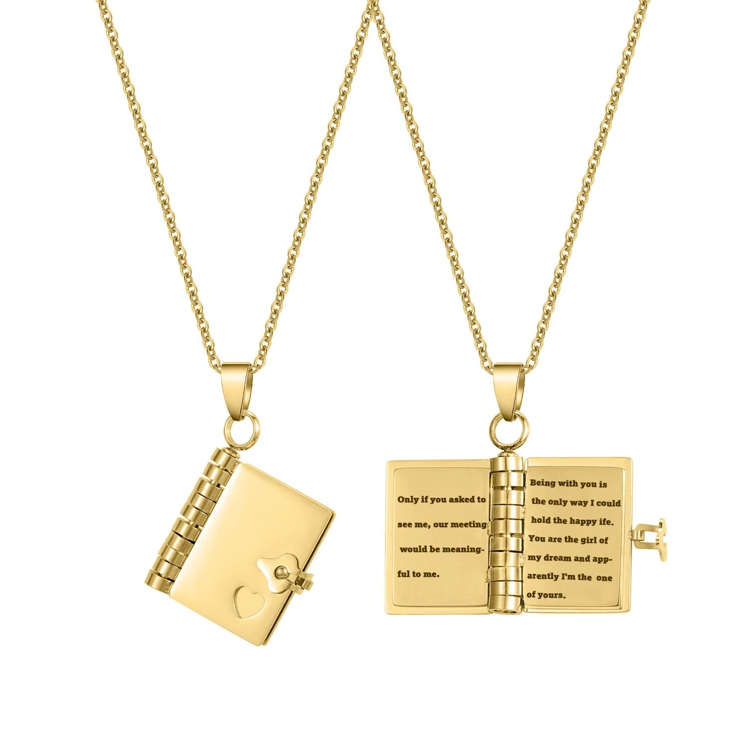 18K Plated Personalized Message Book Pendant Necklace