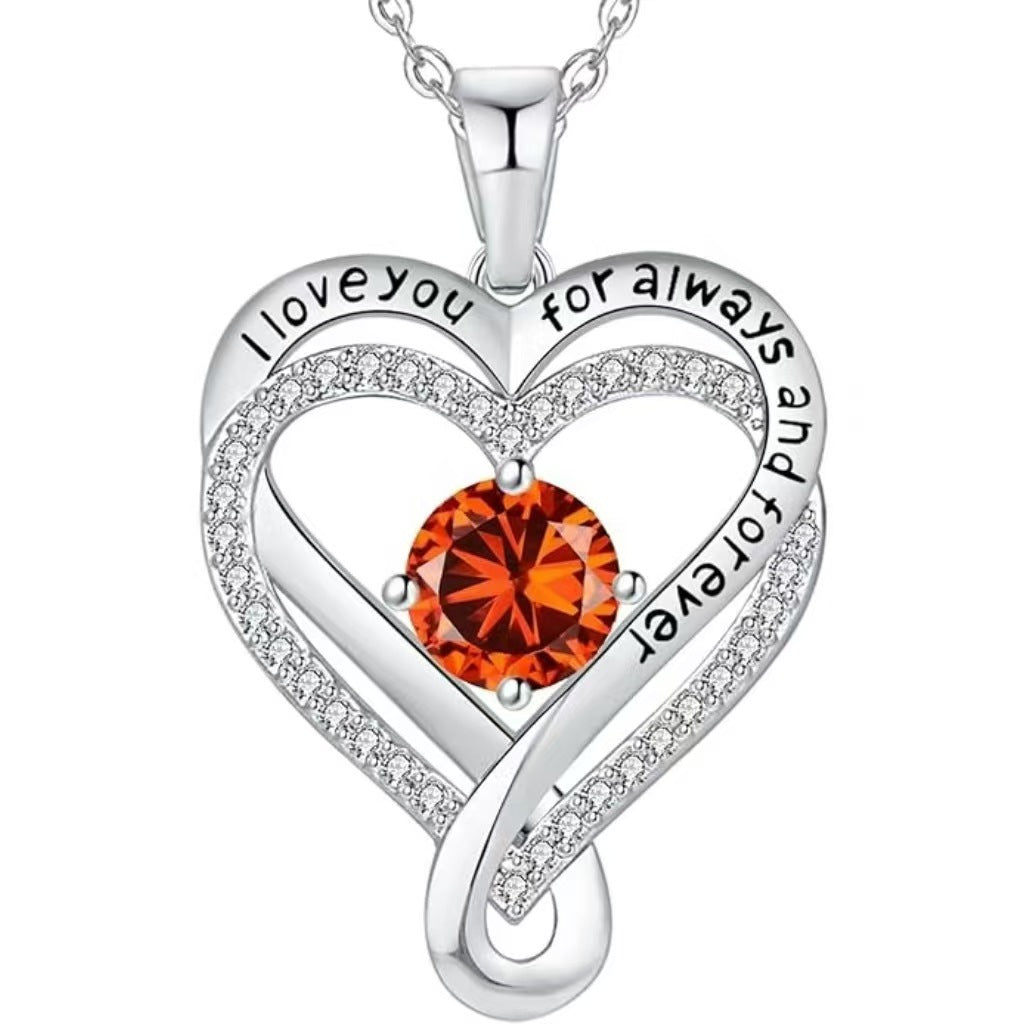 925 Sterling Silver Custom Heart Necklace with Birthstone