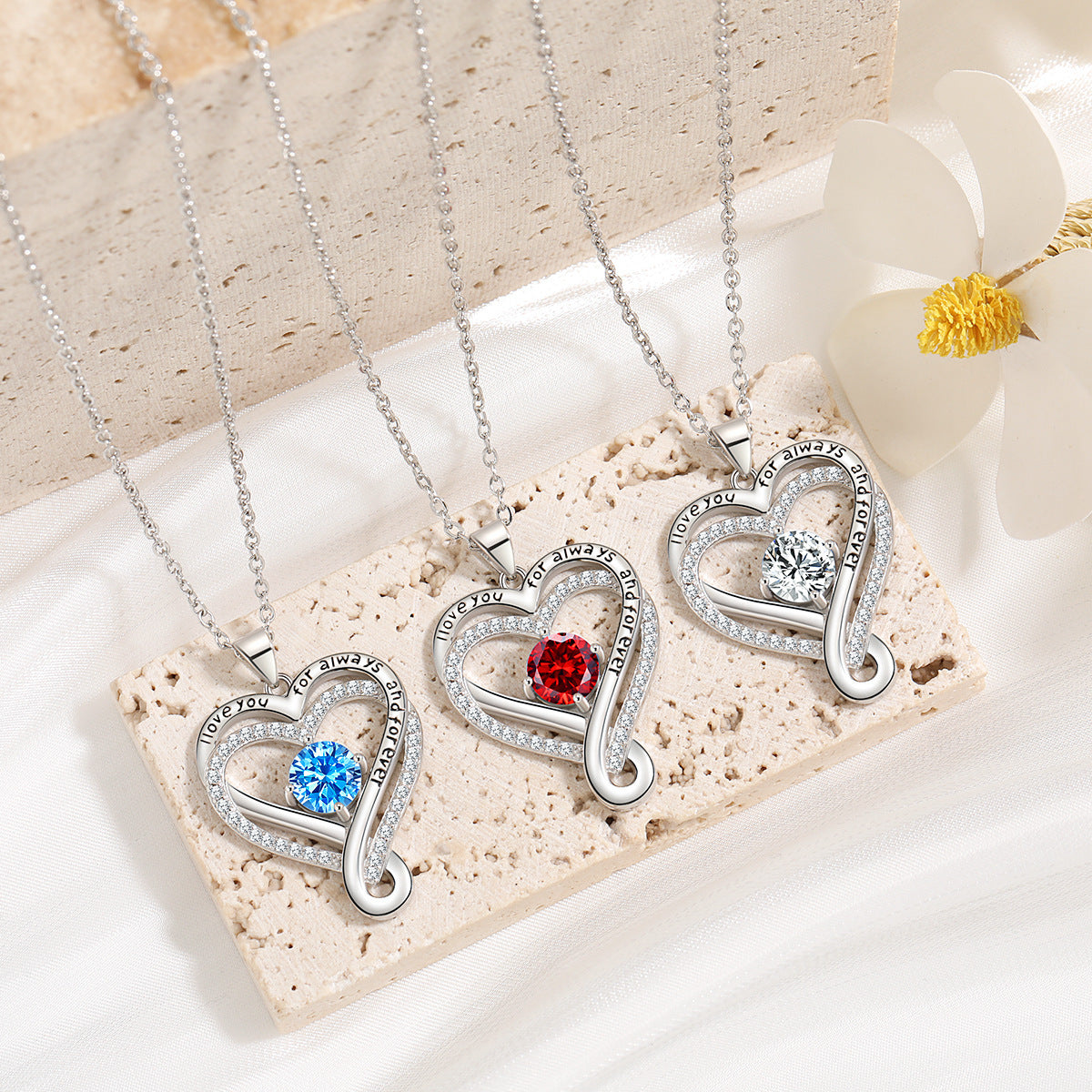 925 Sterling Silver Custom Heart Necklace with Birthstone