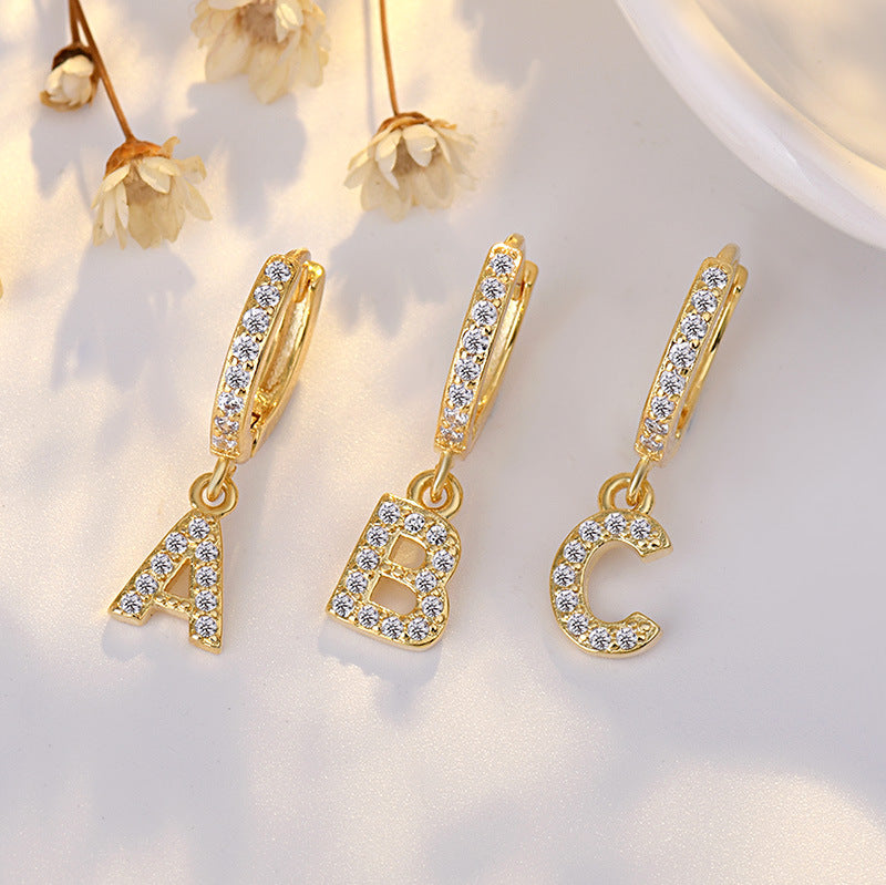 Letter Earring with Micro Crystal