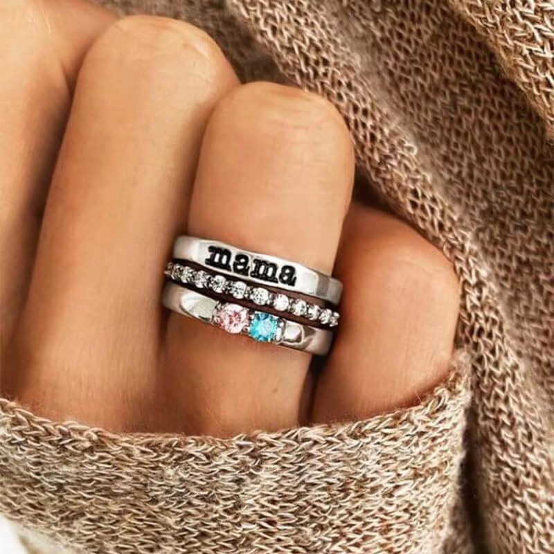 Custom Name Birthstone Rings 3pcs/set