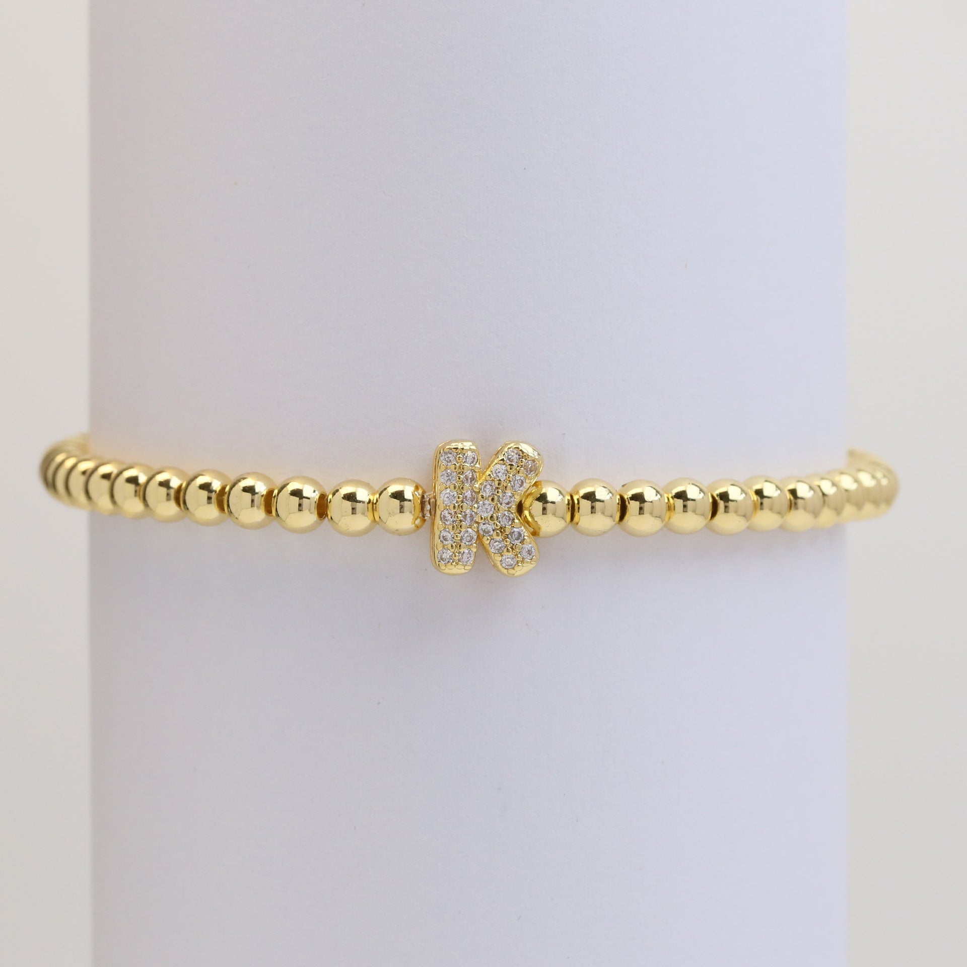 18K Plated Copper Beads Bubble Initial Letter Bracelet