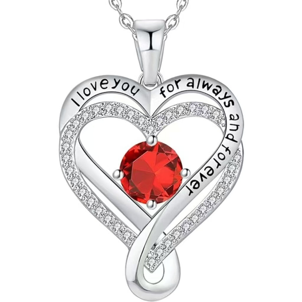 925 Sterling Silver Custom Heart Necklace with Birthstone