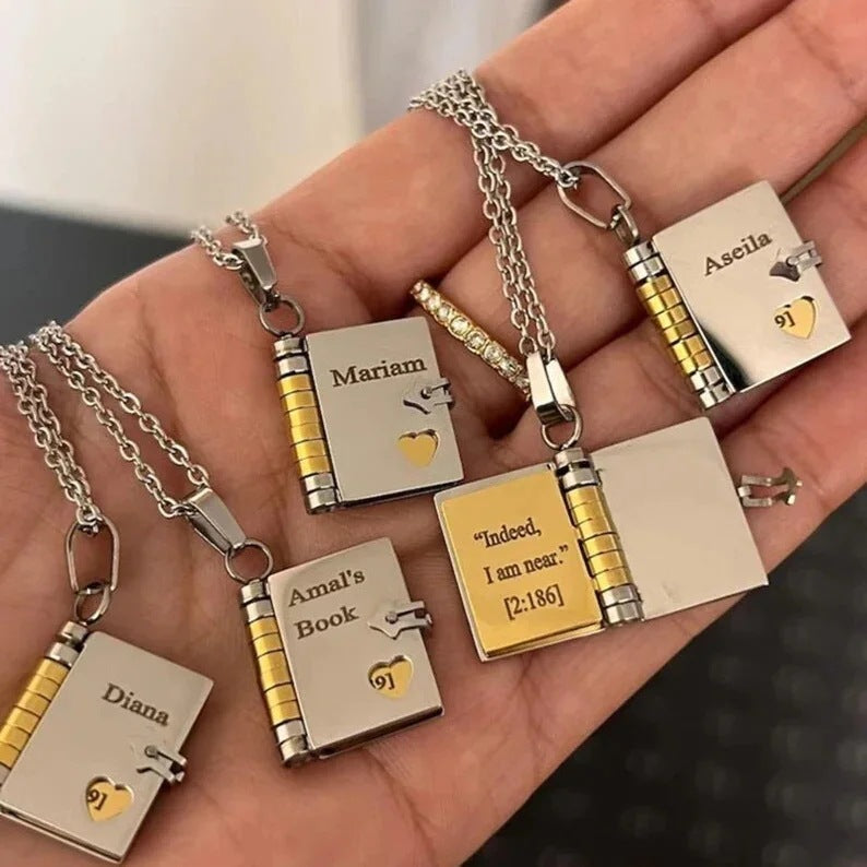 18K Plated Personalized Message Book Pendant Necklace