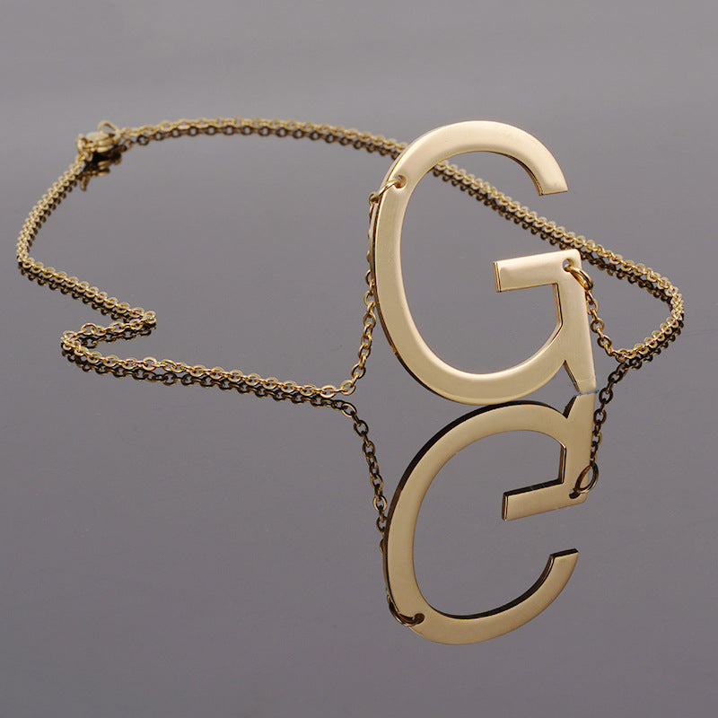 18K Plated Stainless Steel Big Initial Letter Necklace