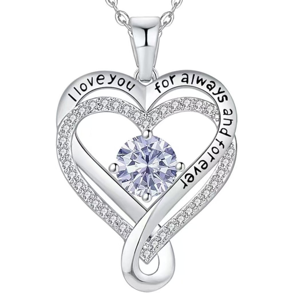 925 Sterling Silver Custom Heart Necklace with Birthstone