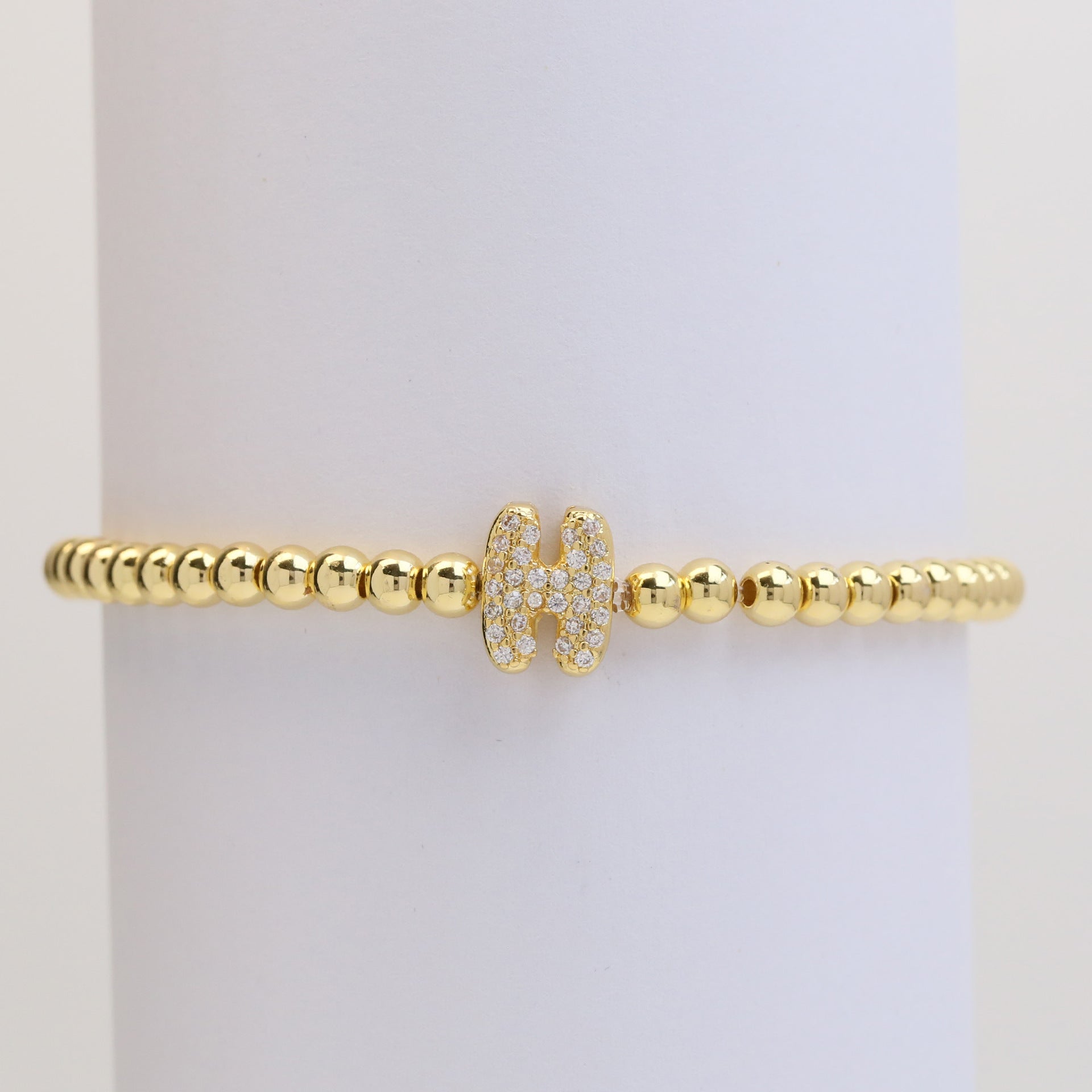 18K Plated Copper Beads Bubble Initial Letter Bracelet