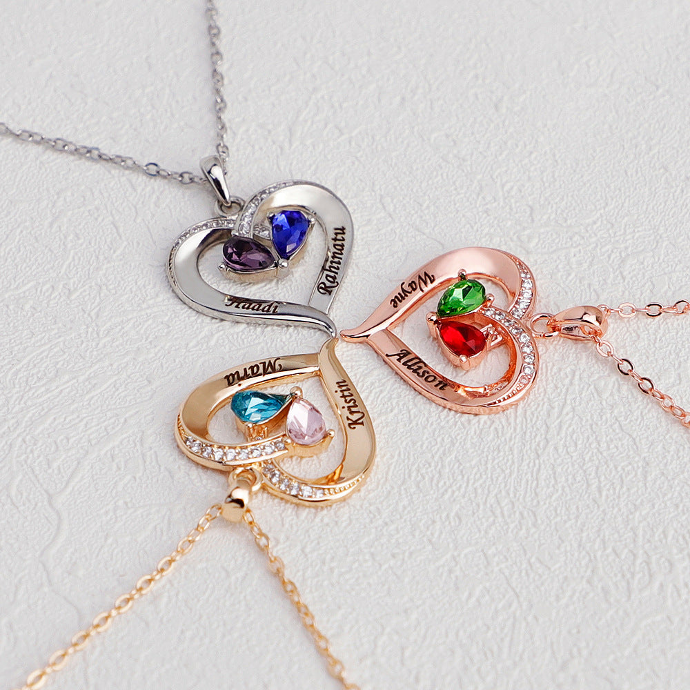 Personalized Birthstone Heart Necklace, Gift for Girlfriend Wife Mom Friends