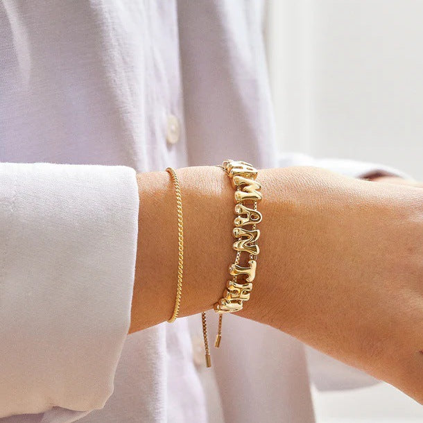 18K Brass Personalized Bubble Letter Name Bracelet