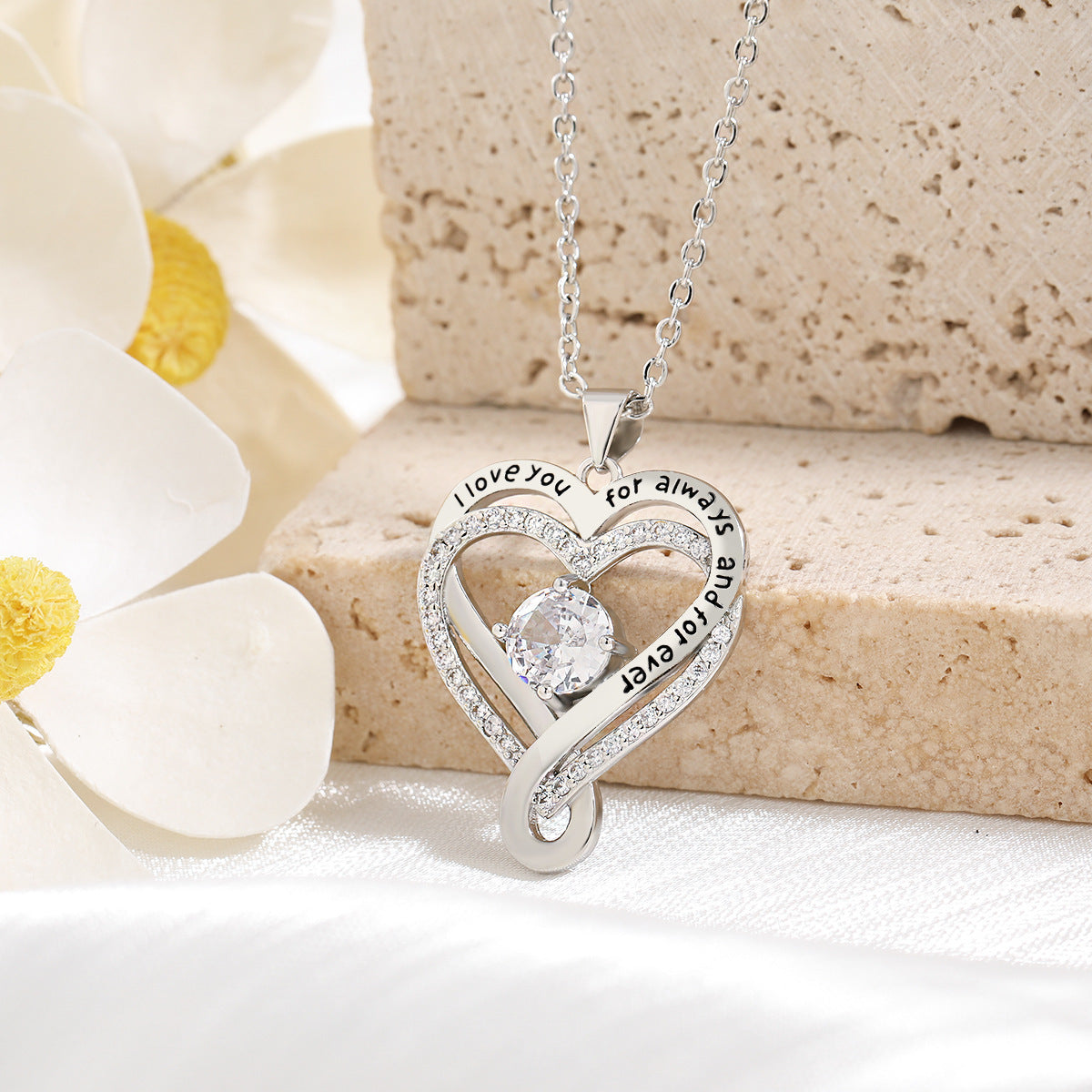 925 Sterling Silver Custom Heart Necklace with Birthstone