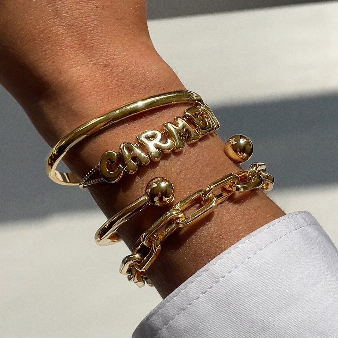 18K Brass Personalized Bubble Letter Name Bracelet