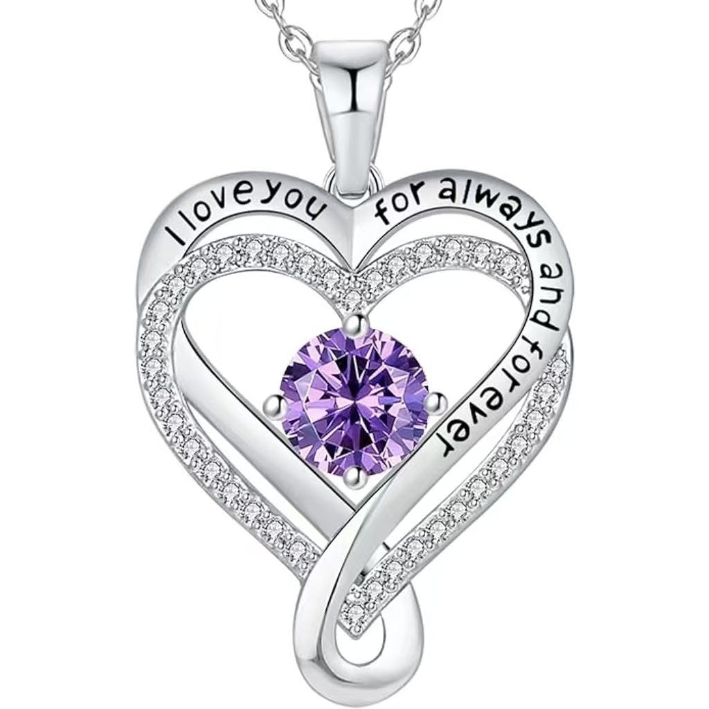 925 Sterling Silver Custom Heart Necklace with Birthstone