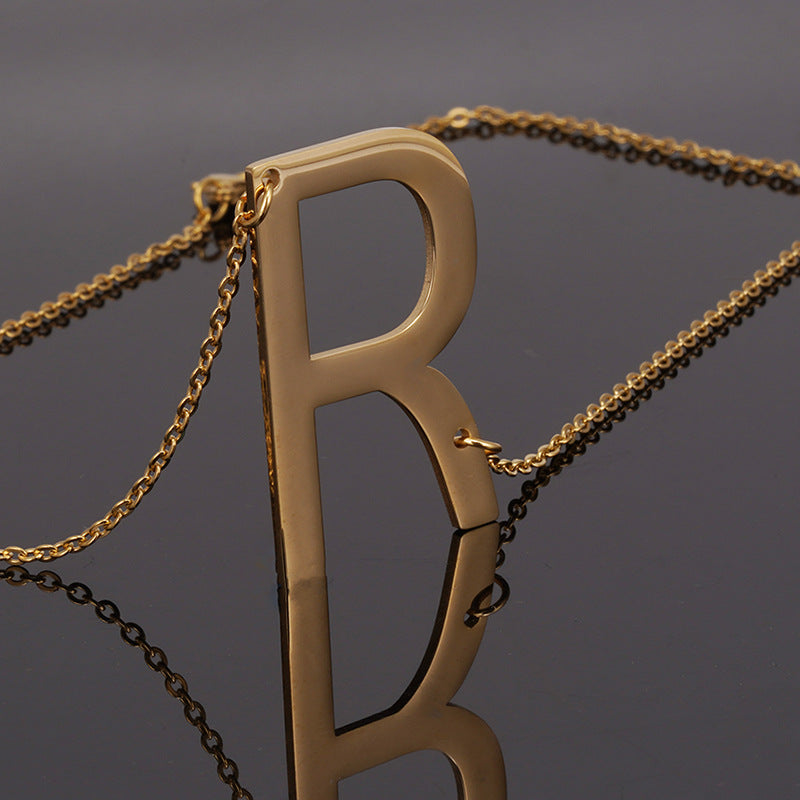 18K Plated Stainless Steel Big Initial Letter Necklace