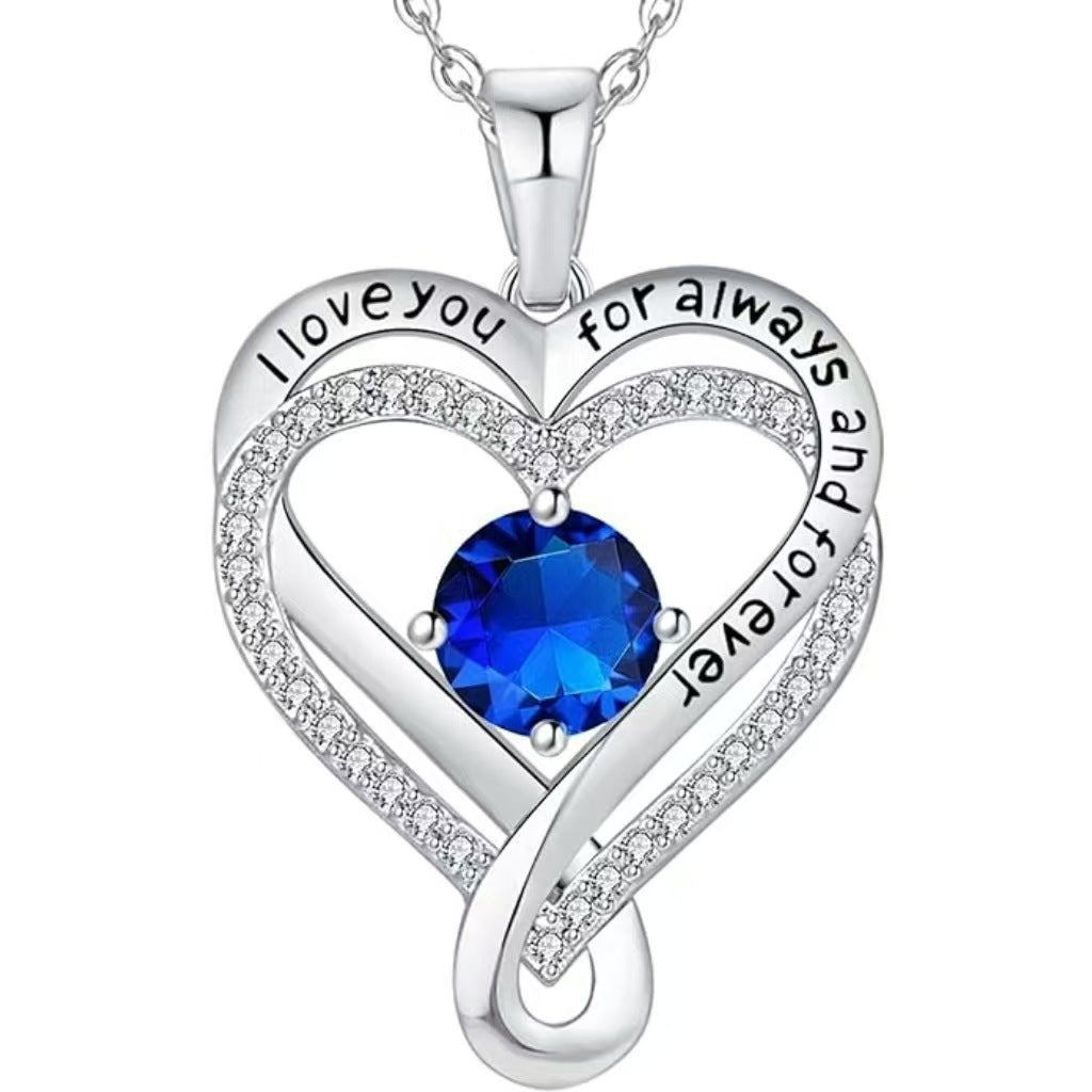 925 Sterling Silver Custom Heart Necklace with Birthstone