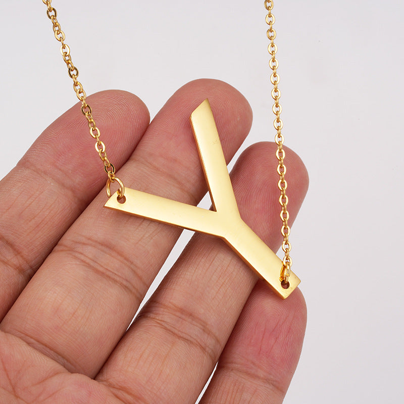 18K Plated Stainless Steel Big Initial Letter Necklace