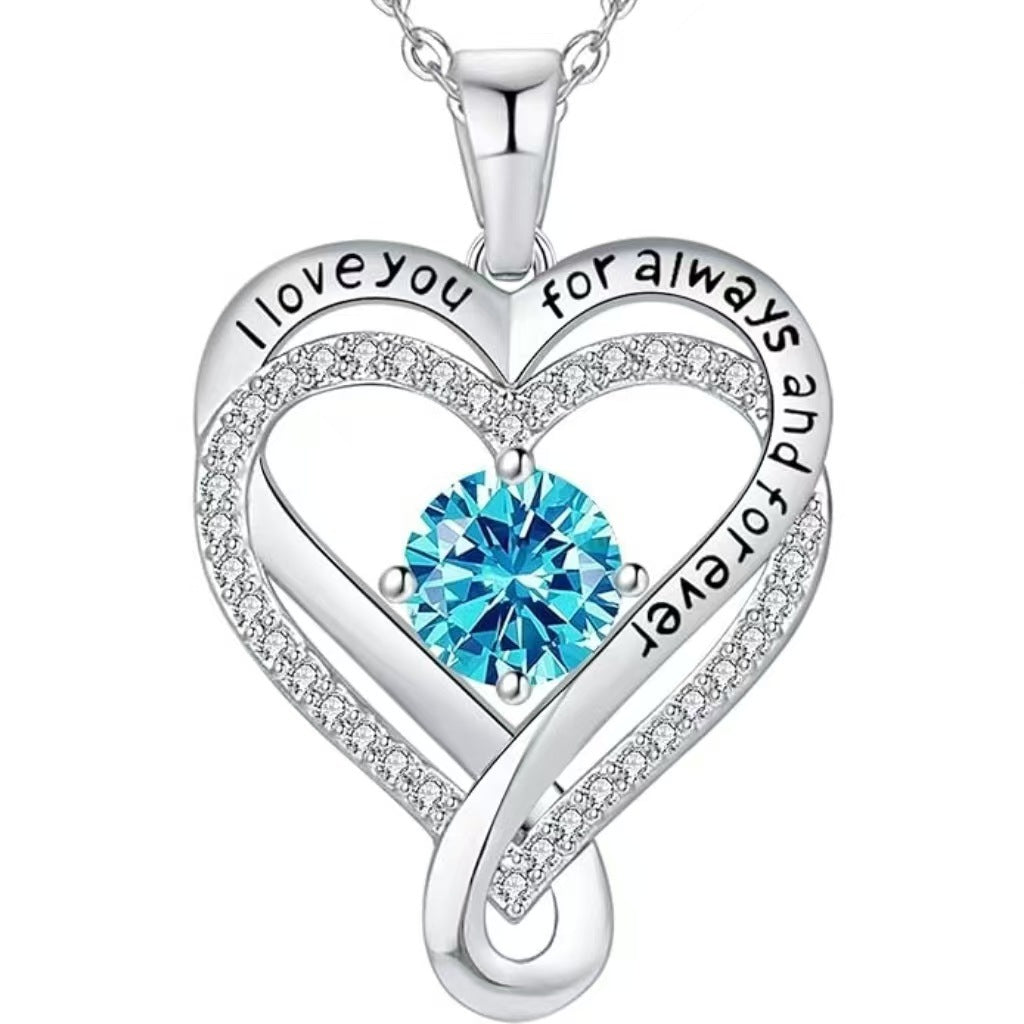 925 Sterling Silver Custom Heart Necklace with Birthstone