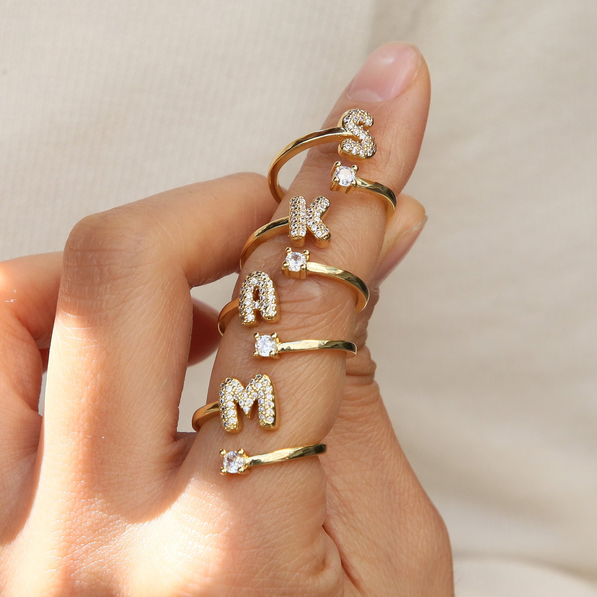 18K Plated Adjustable Initial Letter Ring
