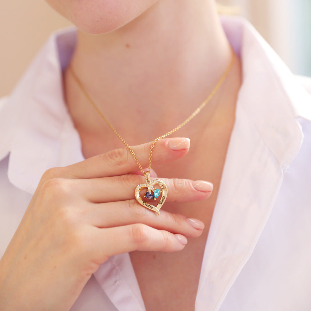 Personalized Birthstone Heart Necklace, Gift for Girlfriend Wife Mom Friends